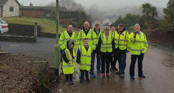 Picture Back Row L-R – Councillor Ken James, Kelvin Davey, John McDougall, Sheila Chowill, Sam Treyford, David Hale, Julia Treyford – Front Row Bridgerule School Pupils – Jack Davey, Josh Cobbledick