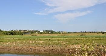 LCT 4B View east across grazing marsh towards Chivenor Airfield with the church tower at Heanton Punchardon on the skyline.