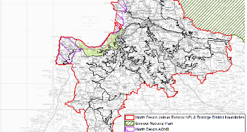 LCT 5B map showing location of coastal undulating farmland within the boundary of North Devon (minus Exmoor National Park) and Torridge