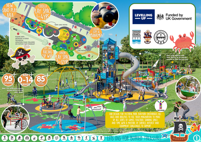 visualisation of new victoria park play area with slides and swings and other play equipment