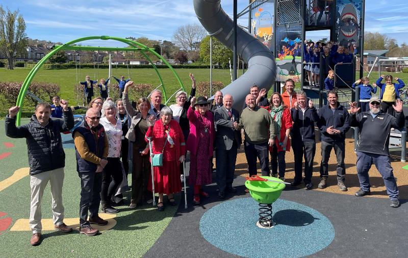 Photo of people stood in the new park for the opening 