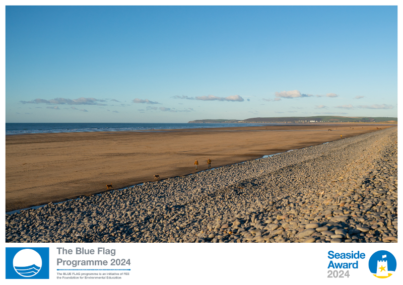 Westward Ho! Beach on a sunny day with blue sky