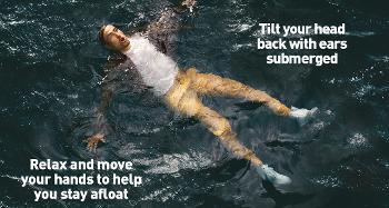 Float to live poster, showing a man floating in the sea