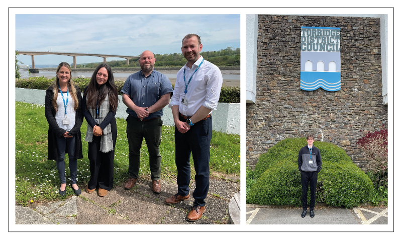 2 photos side by side, the one on the left is one of the T Level Students with her team and the one on the right is the male T Level Student stood out the front of Riverbank House. 