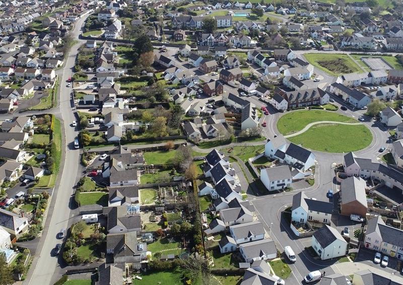 Drone shot of a housing estate 