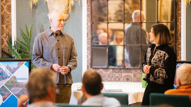Photo of two people presenting at the Filming in Torridge Event