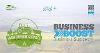 An image of fields, with a white overlay that shows the Business Boost logos. 