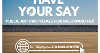 Graphic with Westward Ho! beach in the background and the text Have Your Say Public Art Proposals and a web address to link to the survey
