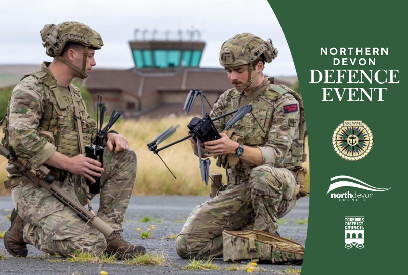 Photo of men in the army with the text of North Devon Defence Event