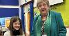 Councillor Hodson with the third place winner from St Margaret's school receiving her prize. 