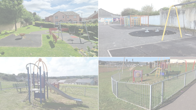 collage of 4 images of the how the play parks look before the works