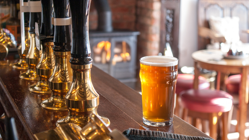 Old fashioned bar with a pint of beer